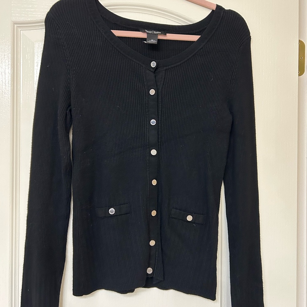 White House Black Market Black Ribbed Cardigan